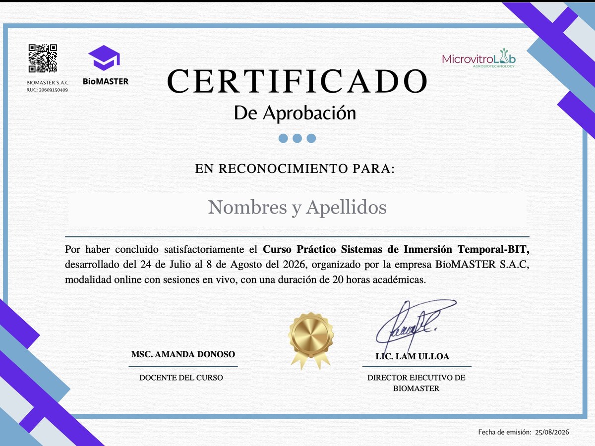 Modelo del certificado de aprobación de BioMASTER